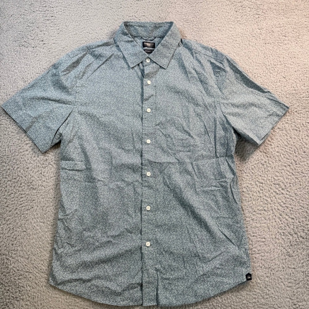Faherty Reserve The Movement Shirt Mens M Blue Floral Short Sleeve Button Up